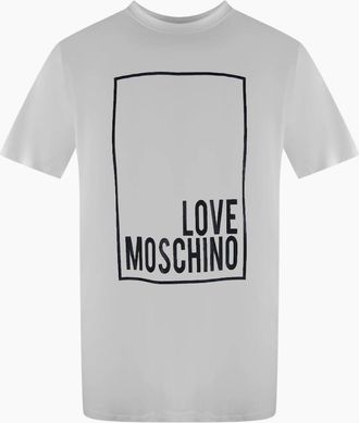 Love Moschino Mens Love Moschino Box Logo White T-Shirt - Size: 44