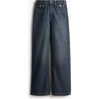 H&M Wide High Jeans in Dark Denim Blue at Nordstrom, Size 16