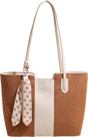 Generic Women Faux Suede Handbag Fashion Underarm Bag Contrastive Color Splicing Design Bag for Work Shopping Travel Daily