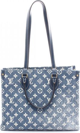 Louis Vuitton Blue Navy White Monogram Denim Leather Tote Bag (Pre-Owned)