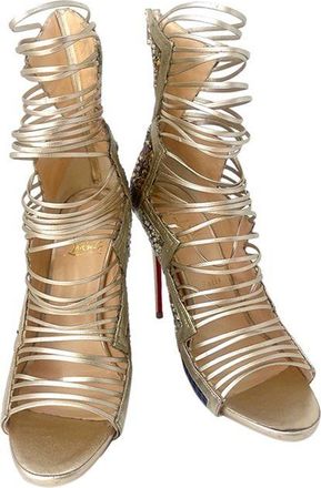 Christian Louboutin Gold Leather Deepiboot 120 Heeled Booties Size 38.5