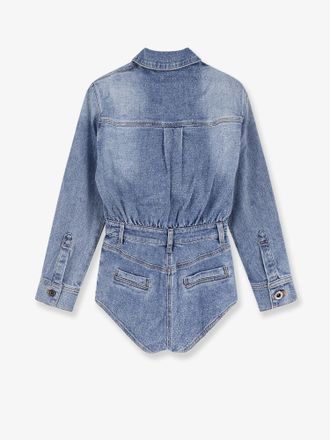 Self Portrait Rhinestone-Embellished Denim Jumpsuit - Blue