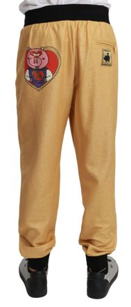Dolce & Gabbana Gold Year Of The Pig Cotton Mens Pants