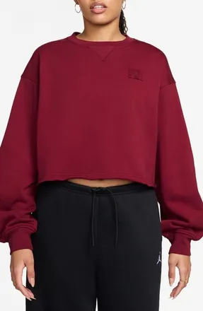 Nike Jordan Oversize Fleece Crop Sweatshirt in Team Red/Dark Team Red at Nordstrom, Size Xx-Large
