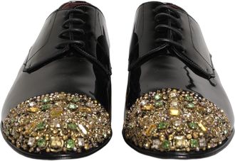 Dolce & Gabbana Black Embellished Men Derby Dress Formal Shoes Leather