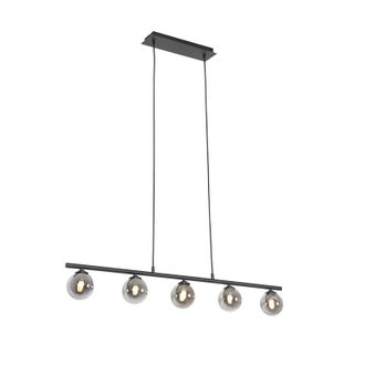 QAZQA R&uacute;stico L&aacute;mpara Colgante Moderna Negra 100 Cm 5 Luces Con Cristal Ahumado - Athens Vidrio /acero Alargada Adecuado Para Led Max. 5 X 28 Watt - Qazqa