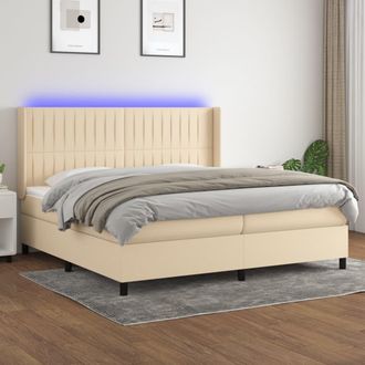 vidaXL Cama Box Spring Colch&oacute;n Y Luces Led Tela Crema 200x200 Cm Vidaxl