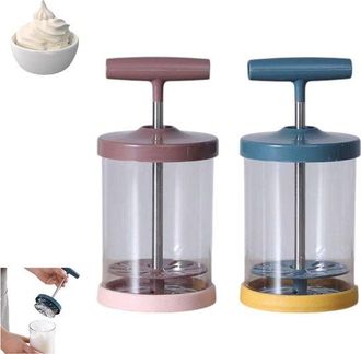 OEM 2 Piezas, Batidor De Crema Manual, Marr&oacute;n Caf&eacute;, Azul, Utensilios De Cocina De Acero Inoxidable, Dispensador De Dise&ntilde;o Ergon&oacute;mico Con Mango C&oacute;modo