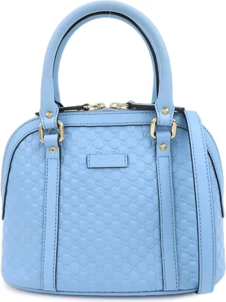 Gucci Convertible Dome Satchel Microguccissima Leather Blue Leather Handbag (Pre-Owned)
