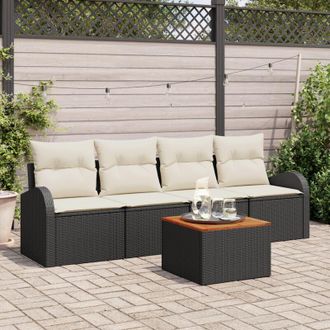 vidaXL Conjunto De Sof&aacute; De Jard&iacute;n 5 Pcs Negro, Blanco Vidaxl