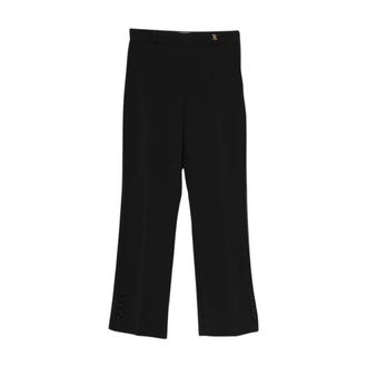 Elisabetta Franchi Cropped Trousers, female, Black, Size: 2XL Double-layer Stretch Crepe Trousers with Logo Charm