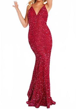Jovani Sleeveless Sequin Embellished Prom Dress In Raspberry