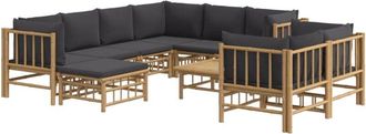 vidaXL Set De Muebles De Jard&iacute;n 10 Pzas Bamb&uacute; Con Cojines Gris Oscuro Vidaxl