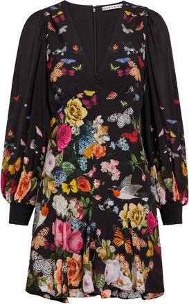 Alice & Olivia Irene Empire Waist Printed Woven Mini Dress - Black - 10 (UK14 / L)