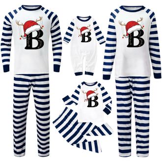 Generic Family Christmas Pyjamas Set Stripe Letter Print Crew Neck Homewear Long Sleeve Thin Fleece Xmas Pjs Sets Relaxed-Fit Lightweight Matching Pyjamas Fun