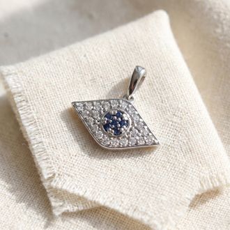 Pompeii3 1/4ct Blue & White Diamond Evil Eye Pendant 14K White Gold W/ 18 Chain & Box