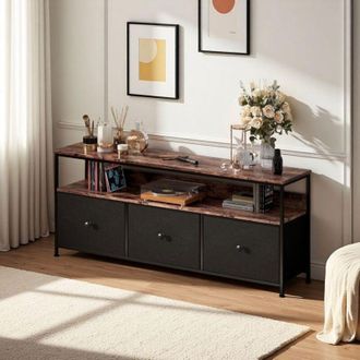 OEM Mueble De Tv - Buffet Iluminaci&oacute;n Rgb - Metal Industrial - Madera Tigre - 3 Cajones Negros