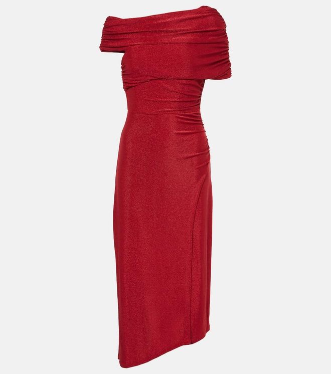 knee length dresses for ladies Ribbed viscose lam midi dress in beige  Bella Galvan