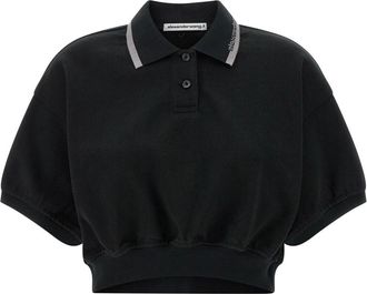 Alexander Wang Cropped Cinched Katoenen Polo - Dames - Polos - Zwart - S - Katoen - Tops