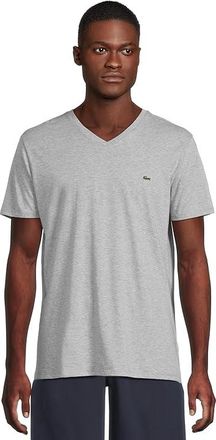 Lacoste Short Sleeve V-Neck Pima Jersey T-Shirts Mens T Shirt Silver Chine : 7 (2XL), Cotton/Jersey