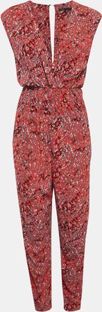 Maje Red Printed Crepe Smocked Detail Jumpsuit