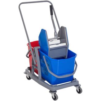 HOMCOM Carro De Limpieza Profesional Carro De Fregado De Metal Con 2 Cubos De 25 Litros Extra&iacute;bles Escurridor Prensa Manual Y 4 Ruedas 73x45x92 Cm