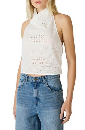 Steve Madden Lou Eyelet Embroidered Halter Top in Birch White at Nordstrom, Size X-Large