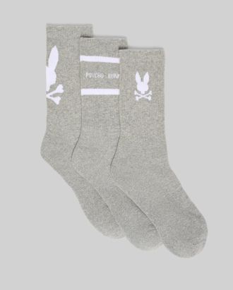 Psycho Bunny Mens 3 Pack Sport Sock 020 HEATHER STONE / O/S