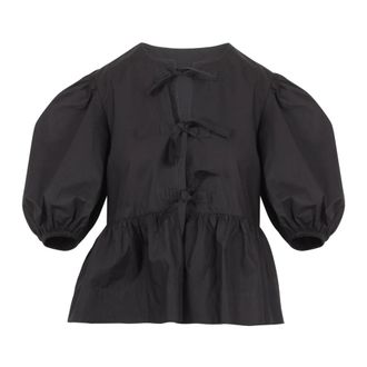 Ganni Blouses, female, Black, Size: S Front-Open Blouse with Bows