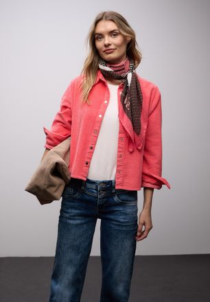 Street One Langarmbluse STREET ONE, Damen, Gr. 34, striking coral, Web, Obermaterial: 100% Baumwolle, unifarben, l&auml;ssig geschnitten h&uuml;ftlang, Rundhals, 1-Knopf-M