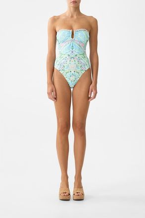 Camilla Gathered Bandeau One Piece W U Ring Front in Midsummer Mosaics at Nordstrom, Size Small Au