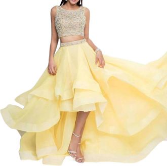 Terani Couture Two Piece Glittering Prom Dress In Yellow/nude