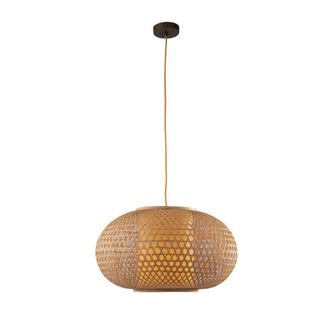 Netlighting ZEN Wire Frame Pendant Ceiling Light Wood 60x35cm in Brown | Size: 60x35 cm