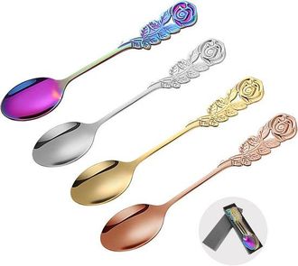 No Brand Cucharas De Caf&eacute; De Regalo, 4 Colores De Cucharas De Caf&eacute; Con Mango Rosa Suave, 13 Cm, Cuchara Para Pastel, Cuchara Para Postre De Caf&eacute;, Cuchara Para 
