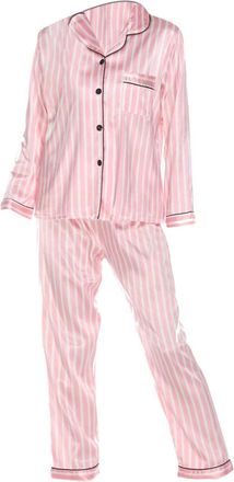 Generic Pyjamas For Women Uk Womens Pajamas Sets 2 Leopard Stripe Fashion Simple Daily Vacation Satin Breathable Gift Lapel Long Sleeve Pant Button Elastic Co