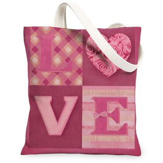Generic Love Heart Canvas Tote Bags, Floral Patchwork Design Reusable Grocery Bags, Spring Vintage Chic Lightweight Washable Should, Peach, 13x15 Inch