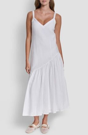 DKNY Shirred Linen Maxi Dress in White at Nordstrom, Size X-Small