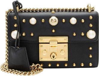 Gucci Black Leather Pearl Stud Padlock Small Shoulder Bag (Authentic Pre- Loved)