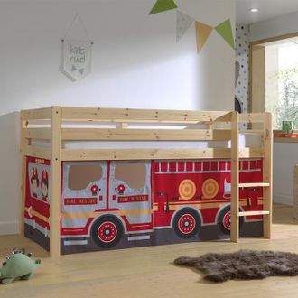 M&S Collection M&s - Cama De Media Altura 90x200 Con Somier Y Funda Bombero Vipack Pino Madera