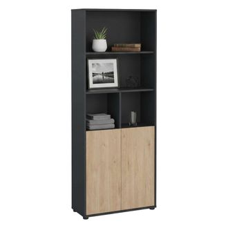 Dmora Dmora - Estante Para Libros Arancio, Estante De Oficina, Porta Libros M&oacute;vil, Biblioteca, 80x34 H205 Cm, Roble Y Gris