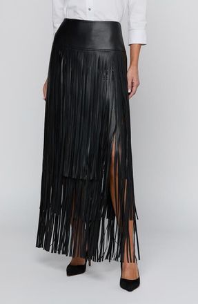 L'agence Karoline Faux Leather Maxi Fringe Skirt in Black at Nordstrom, Size 12
