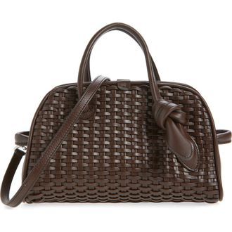 Jacquemus Le Petit Turismo Woven Leather Bowling Bag in Dark Brown 880 at Nordstrom