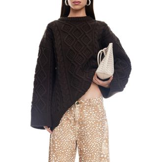 Lioness Gigi Oversize Cable Stitch Sweater in Chocolate at Nordstrom, Size X-Large