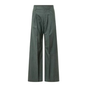 Victoria Beckham Ethel Trouser - Dames - Wijde Broeken - Groen - XS - Wol - Broeken