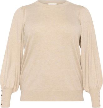 Kaffe Curve KCluela Pullover - Dames - Ronde hals truien - Beige - L - Nylon - Truien & Vesten
