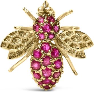 House of Brilliance 14K Yellow Gold Red Ruby Bee Brooch Pin