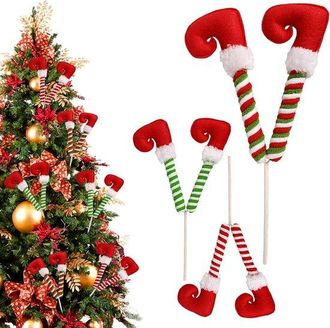 OEM Patas De &Aacute;rbol De Navidad - Mechones De Patas - Decoraci&oacute;n Navide&ntilde;a - Patas De Felpa A Rayas - 3 Piezas - Rojo Y Blanco