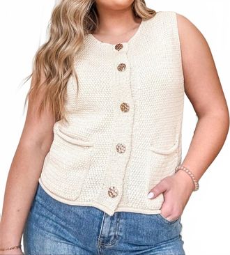 Tribal Sweater Vest With Pockets In Coco Cream