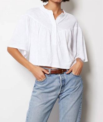 bobi Blake Boho Henley Blouse In White