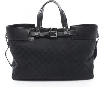 Gucci Black Canvas Leather Handbag Tote Bag (Pre-Owned)